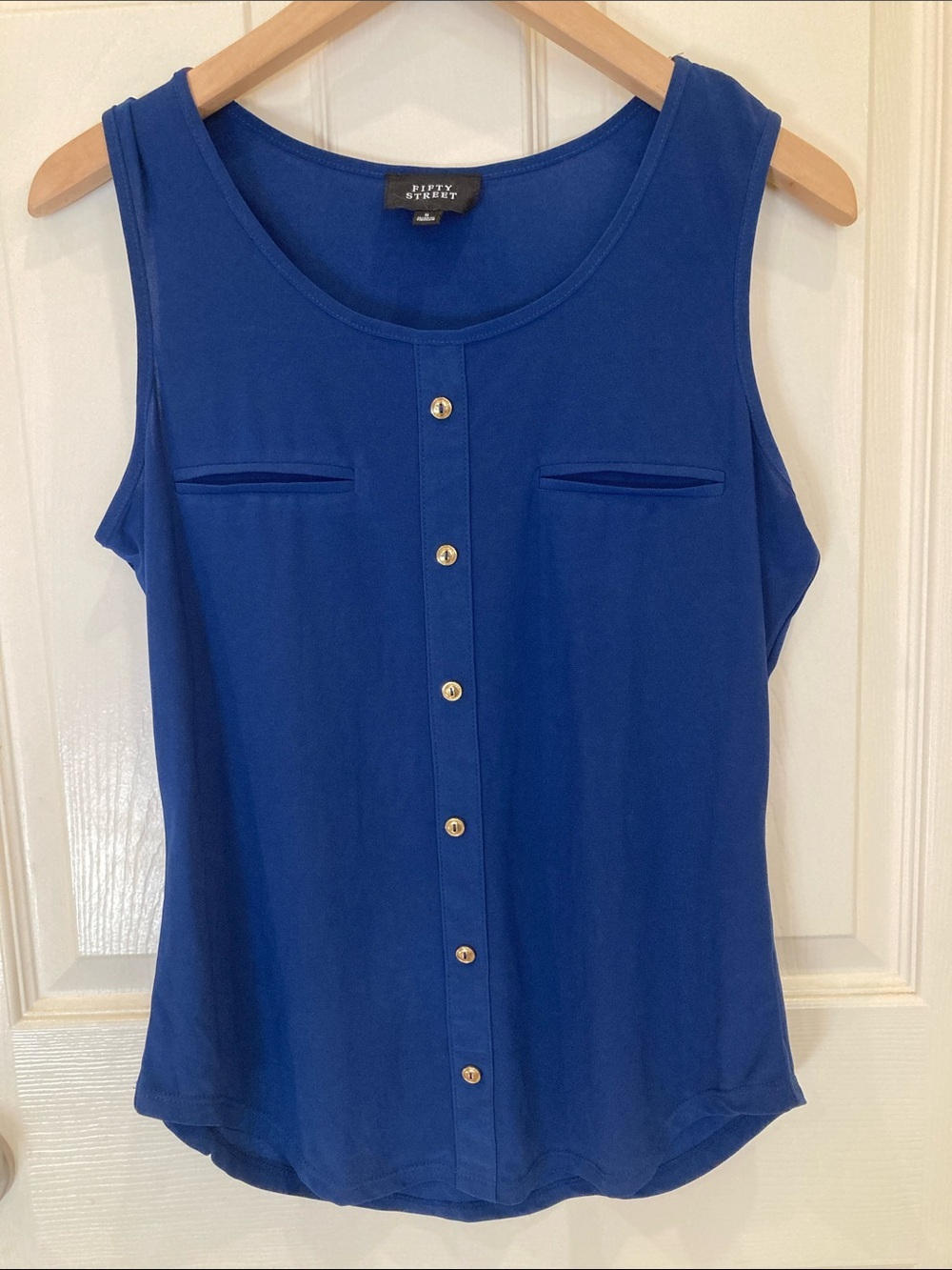 Fifth Avenue Sleeveless Button-Front Blouse in Royal Blue